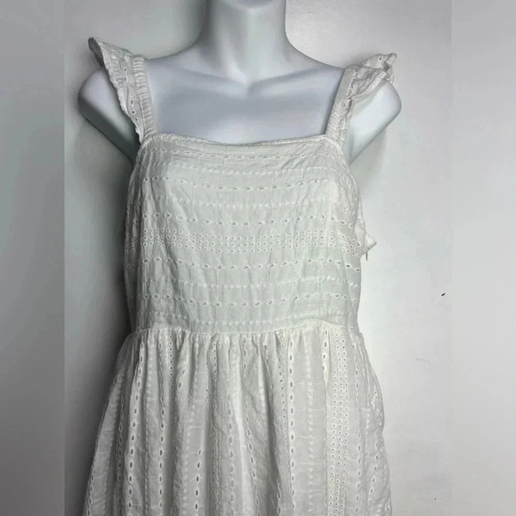 In-Loom Eyelet Lace Smocked Pale Blue Midi Dress Women's - Picture 7 of 7